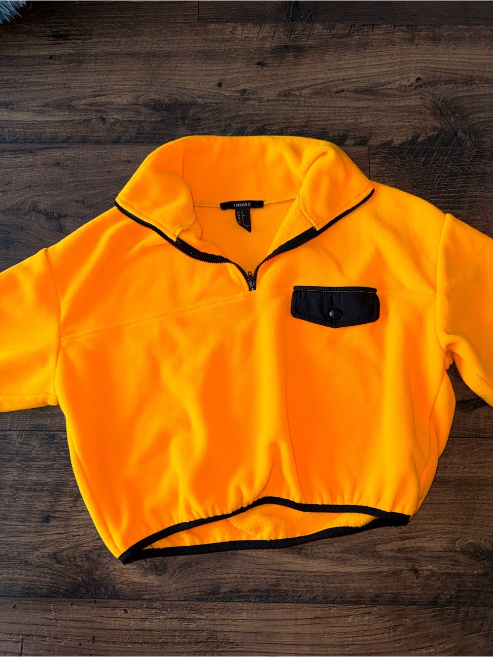 Forever 21 Kids Bright Neon Orange Half-Zip Fleece Pullover with Black Trim
